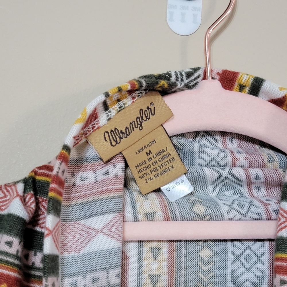Wrangler Aztec Print Western Sleeveless Waterfall Cardigan, Size Medium - Picture 3 of 4